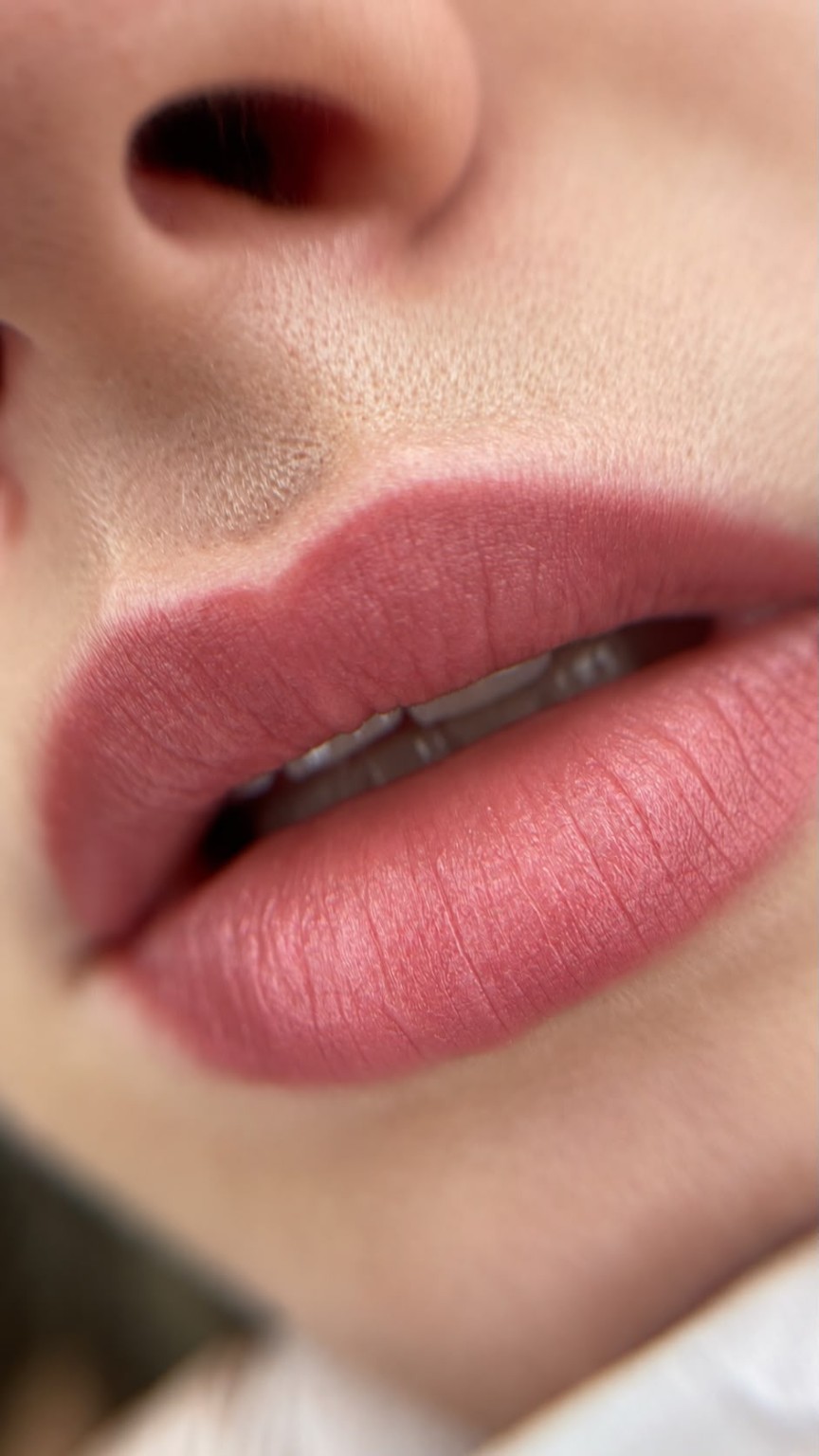 Lippen-PMU – Nahaufnahme der pigmentierten Lippen.