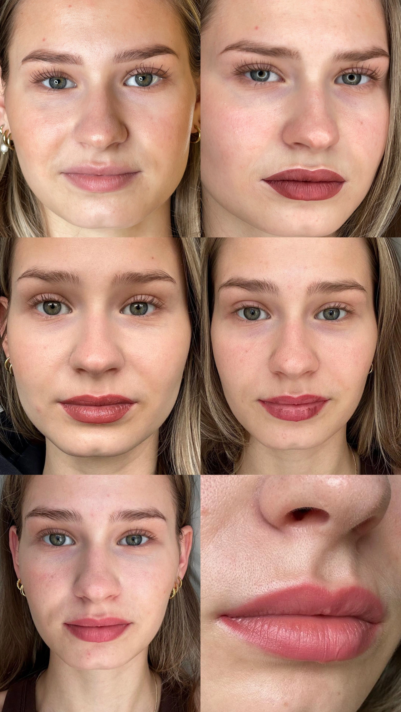 Lips im Verlauf. Von Anfang bis abgeheilt. Vorher · frisch pigmentiert · abgeheilt